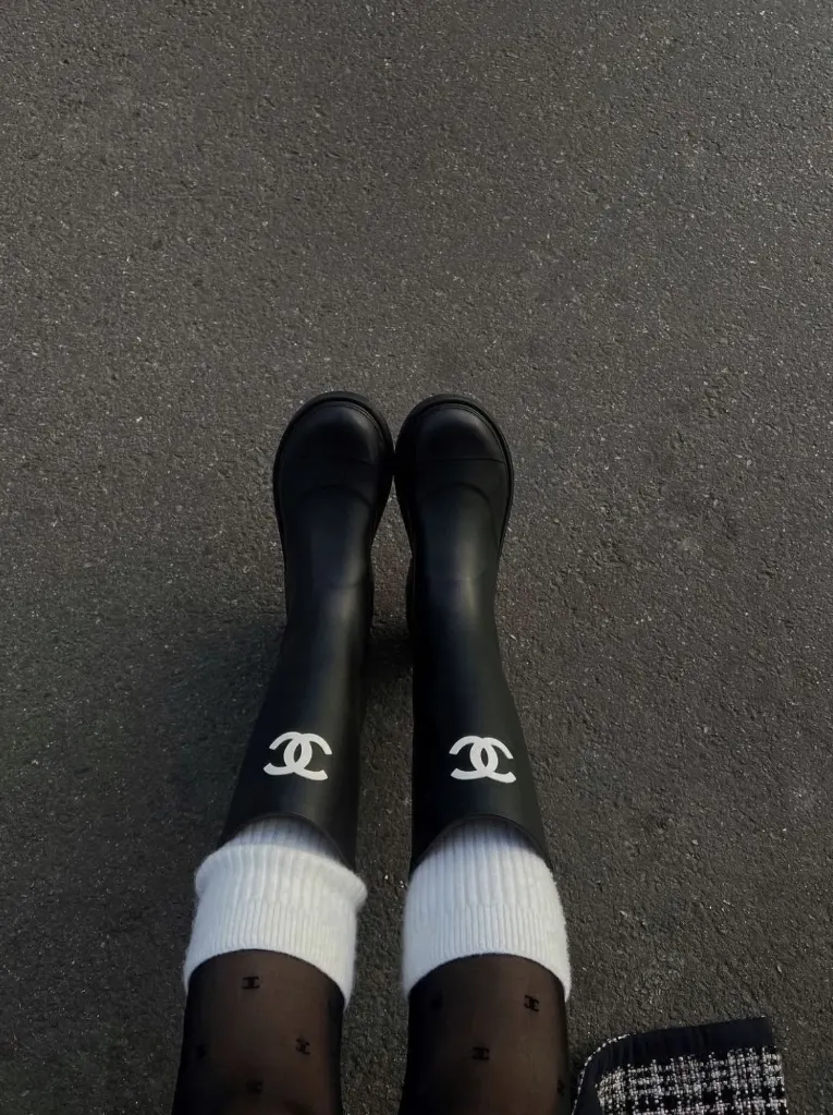 Chanel rain boot black