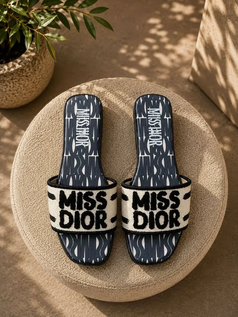Miss dior slipper beige black