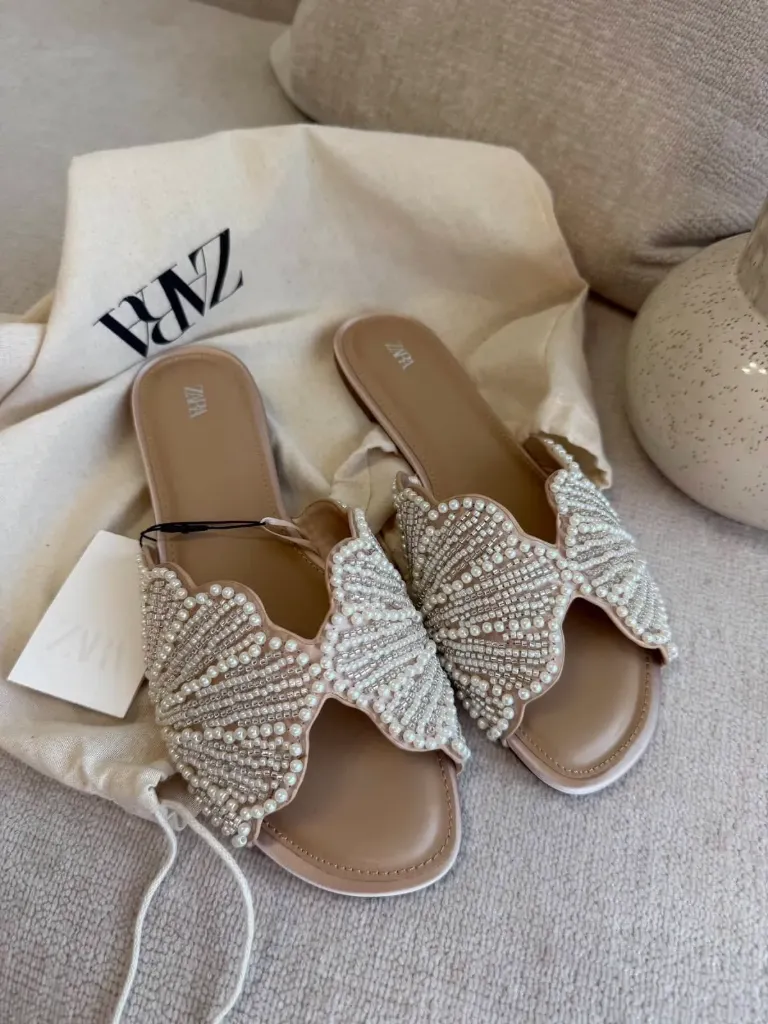 Zara pearl slipper beige