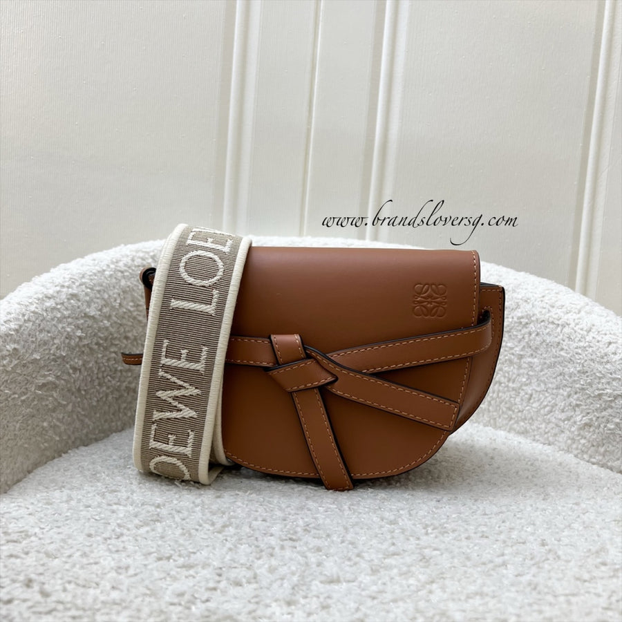 Loewe Gate Dual Mini Bag in Classic Tan Calf Leather, Jacquard and GHW 
