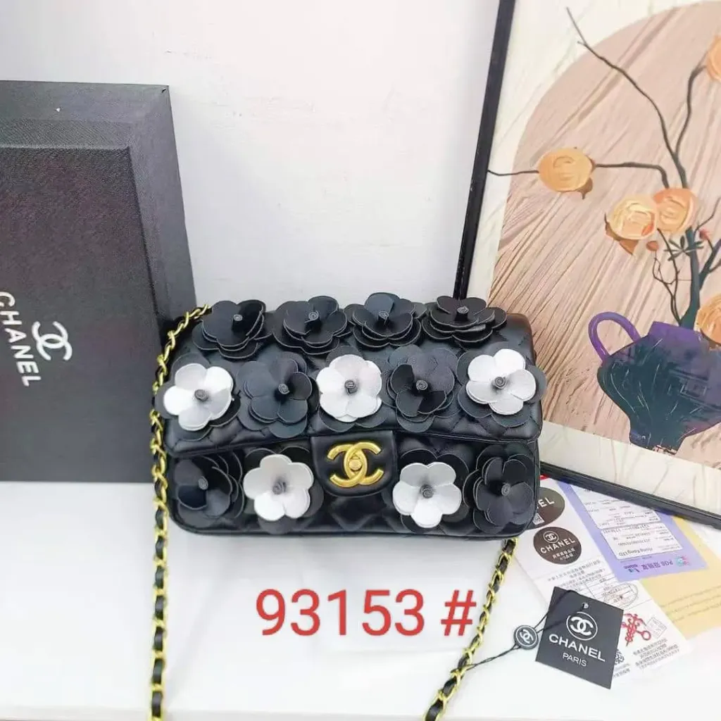Chanel flowers bag black silver