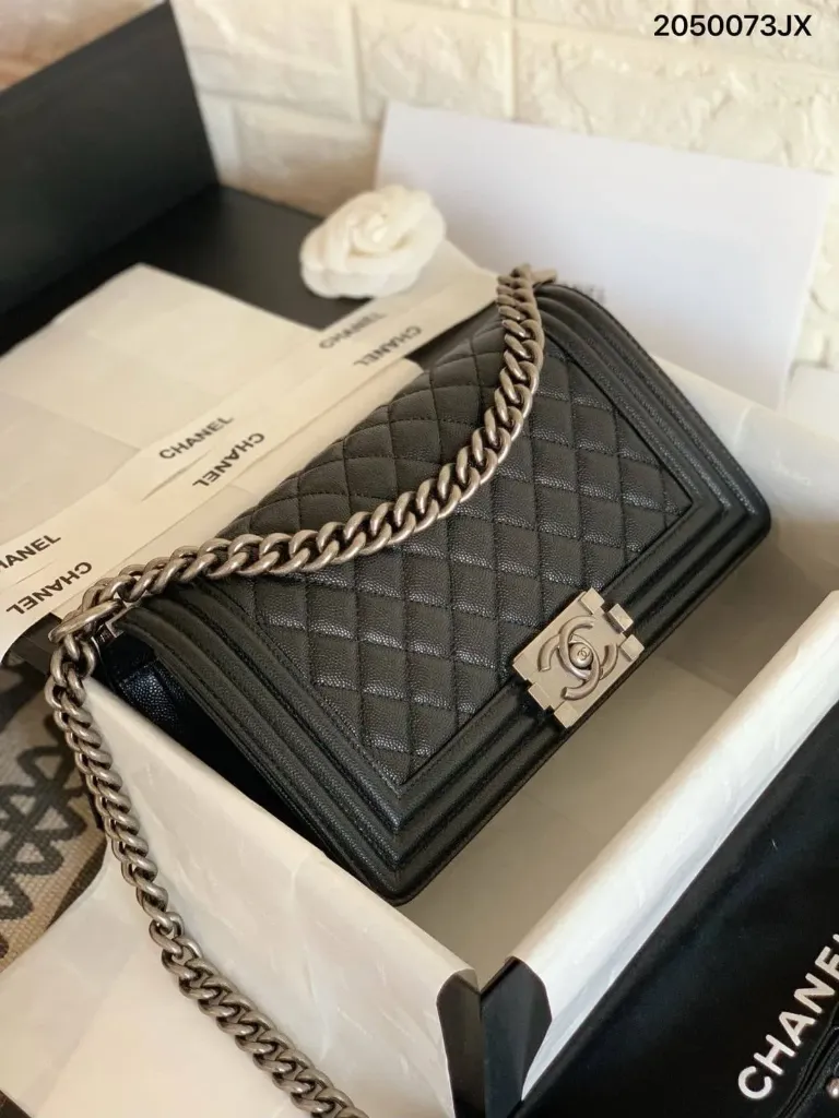 Chanel lock bag black silver