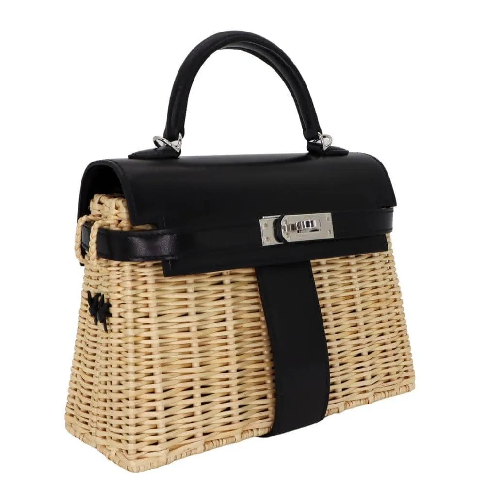 Hermes birkin bag straw black 1