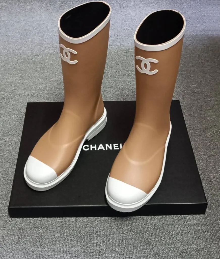 Chanel rain boot beige white